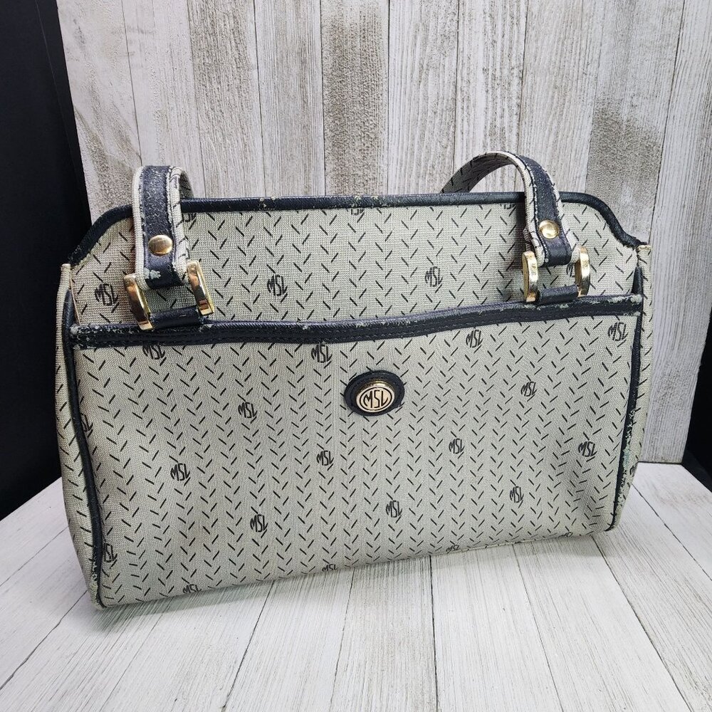 MSL Women's Shoulder Handbag Purse Gray Black Logo Zip Closure
